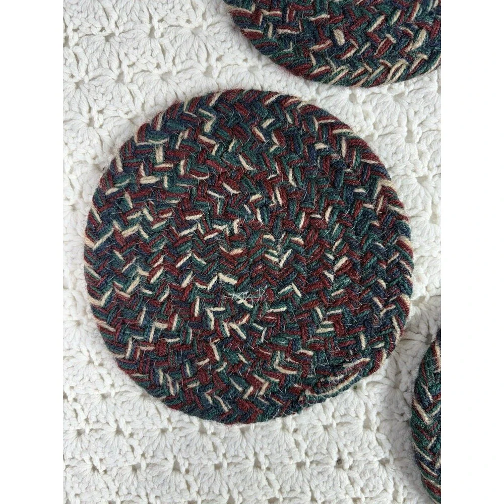 Vtg Braided Wool Trivets 7” Round Primitive Rag Rug Cottagecore Farmhouse NEW